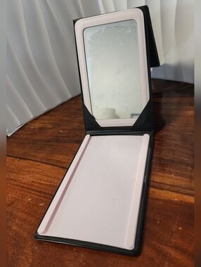 MARY KAY Black Make Up Case Tri-Fold Mirror Portable 6.5"x4" Travel Carry On NEW